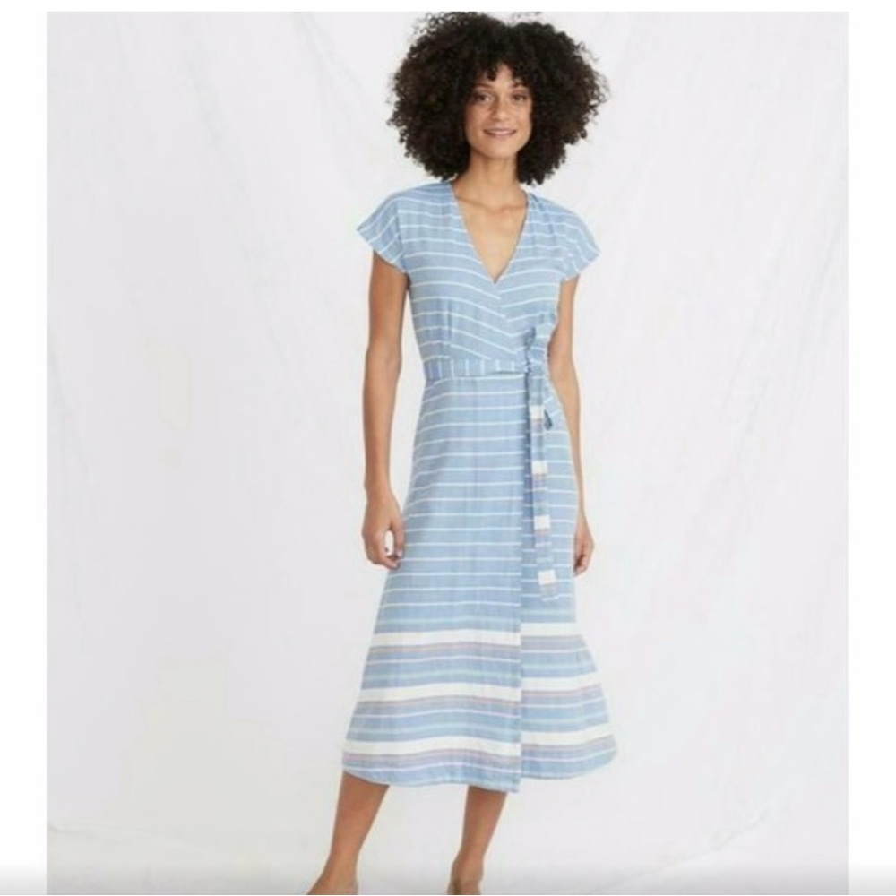 NWT Marine Layer Maddie Stripe Printed Wrap Midi Dress Large